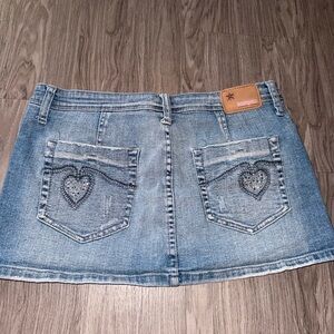 Bubblegum Blue Denim Mini Skirt with Heart Details